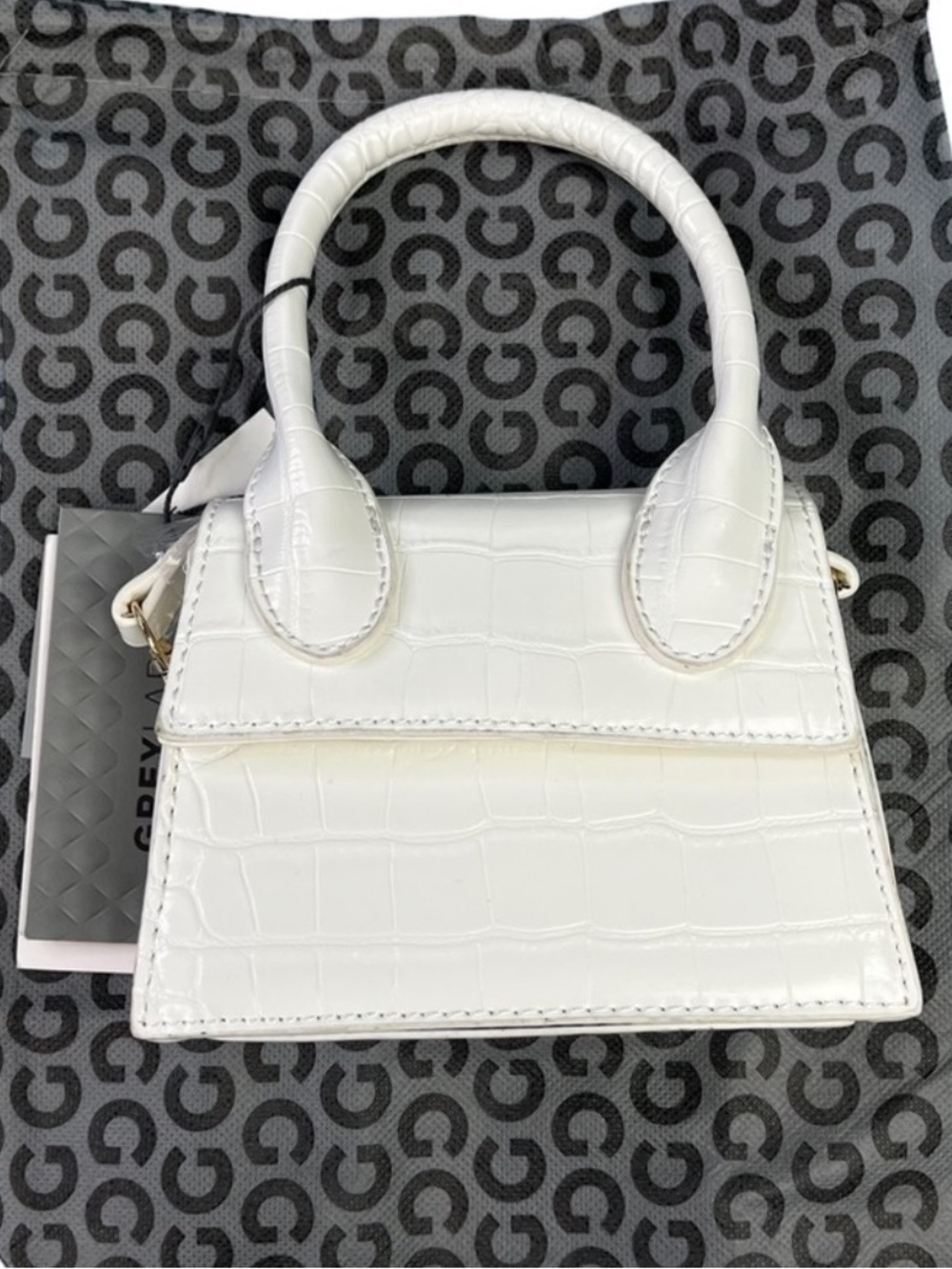 Gray Label White Croc-Embossed Mini Top-Handle Bag